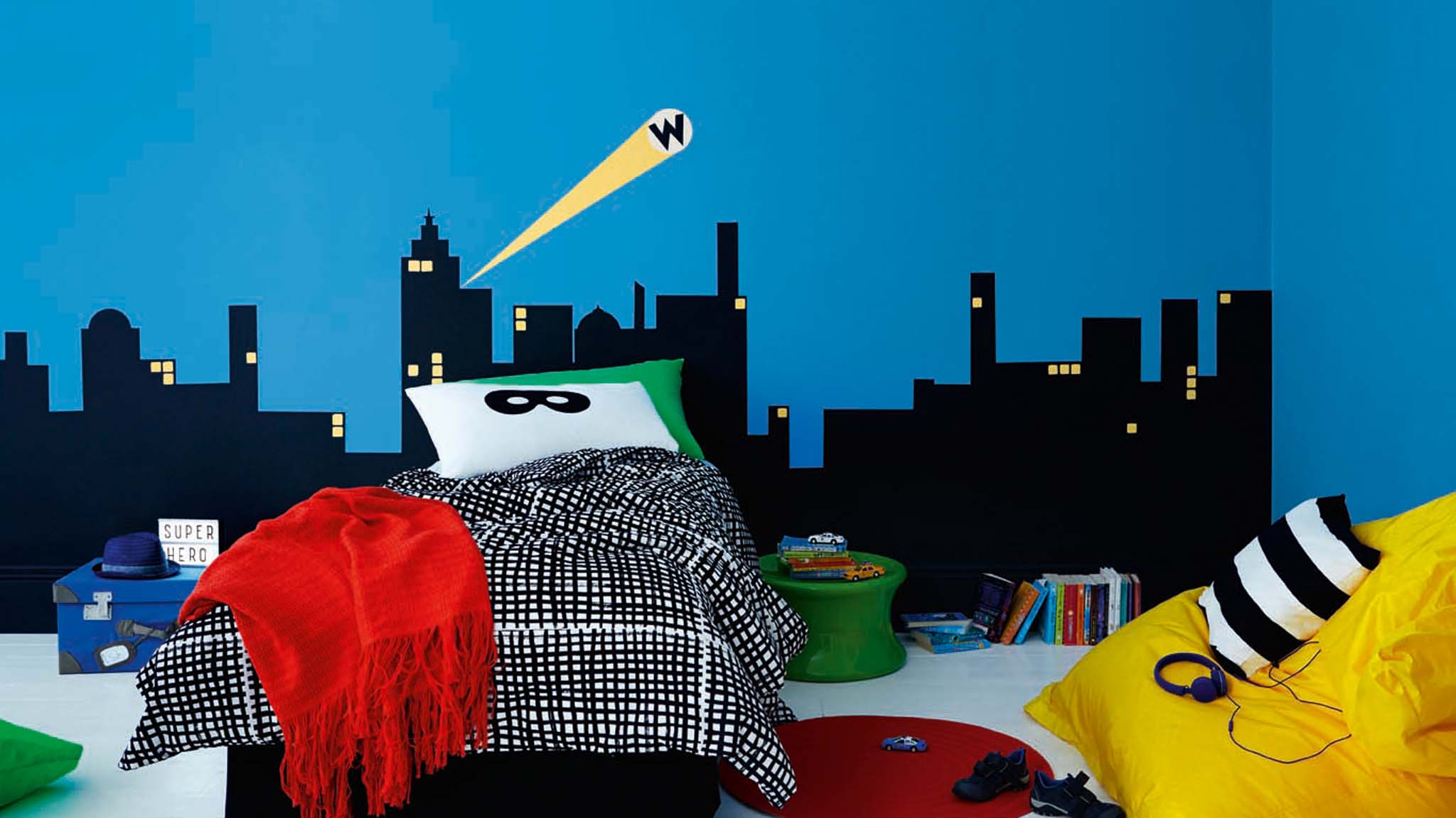 07.4 Thema Superhelden im Kinderzimmer von Jungen Das Thema Superhelden im Kinderzimmer von Jungen ist eine unterhaltsame und einfache Dekoridee.