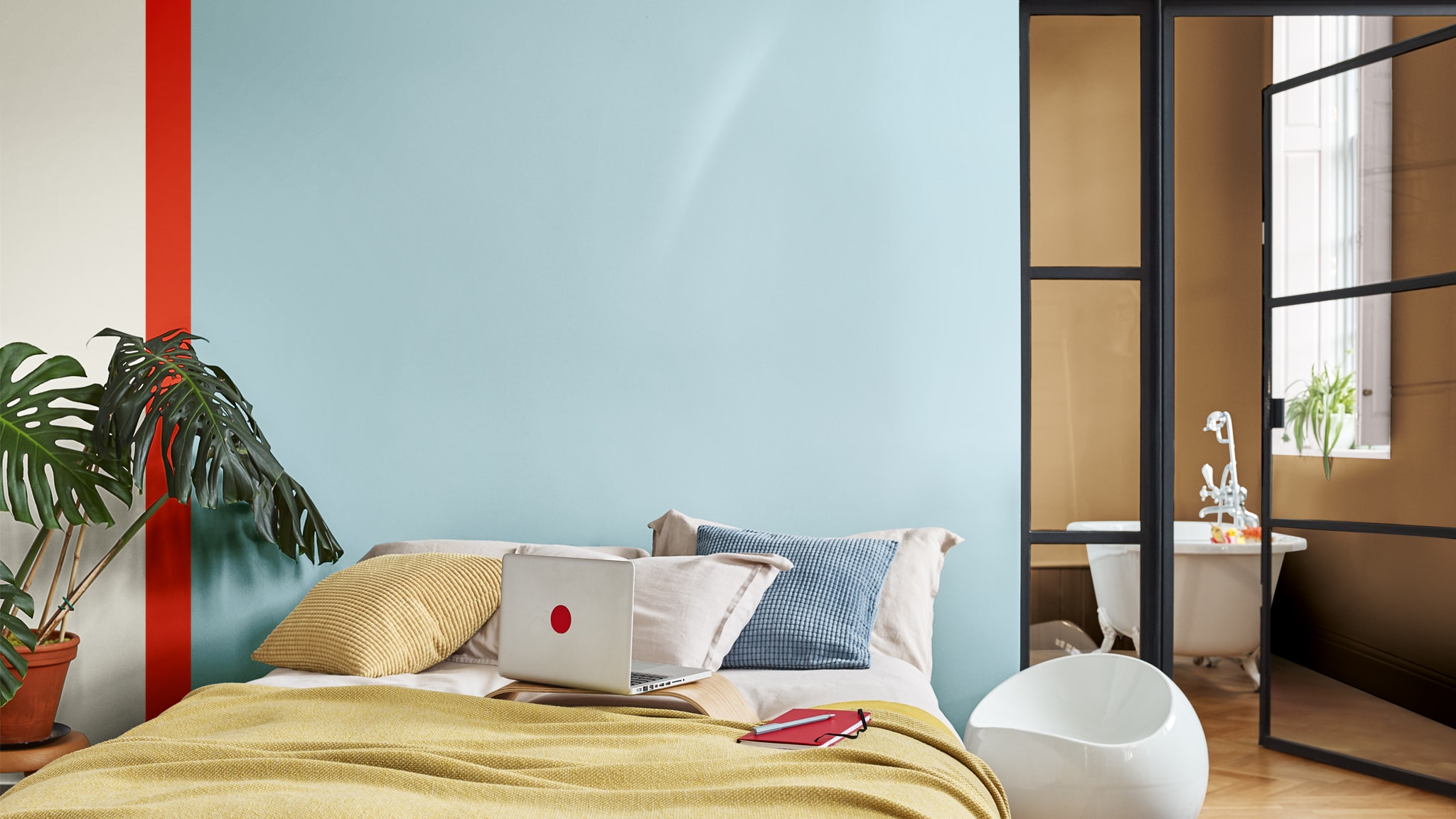 Farbpalette für ein dynamisches Schlafzimmer Deco-Paints-colour-futures-farbe-des-jahres-2019-ein-ort-zum-handeln-schlafzimmer-inspirationen-14